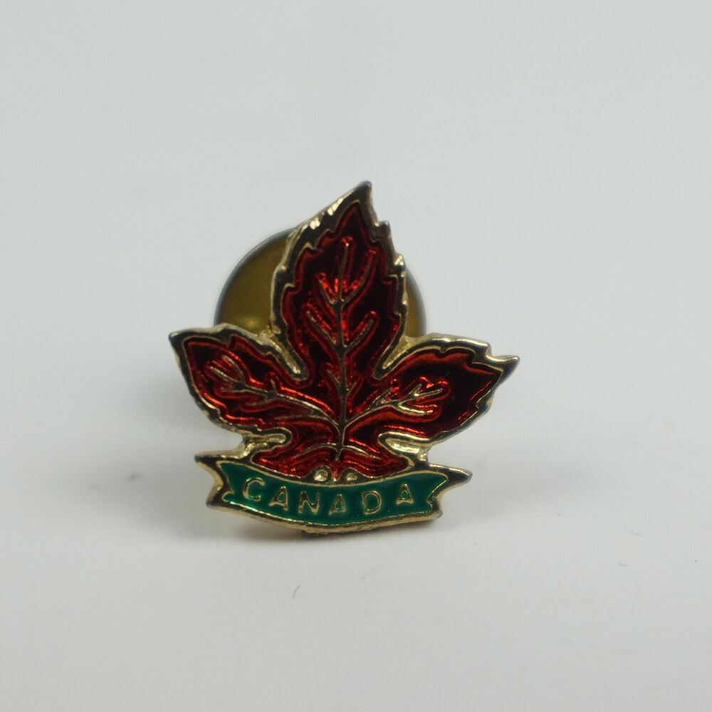 Vintage Canada Maple Leaf Flag Lapel Pin Brooch Red Green Enamel Gold Tone